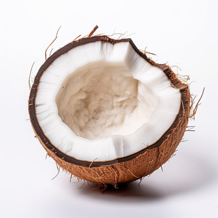 Fresh organic coconut isolated on white background. Healthy food concept. Coconut water and pulpの素材