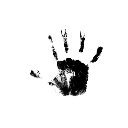 Black kids Handprint Isolated on White Background. Isolated Children, Adult Palm Print. Kids Hand Print Crafts.の写真素材