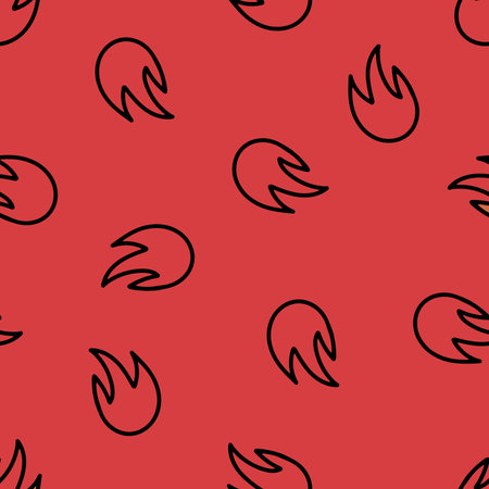 Hand Drawn Cute Cartoon Seamless Pattern with Fire. Flat Inferno Print in Doodle Style. New Idea or Startup. Adventure, Hiking background, Wrapping or Wallpaper.の写真素材