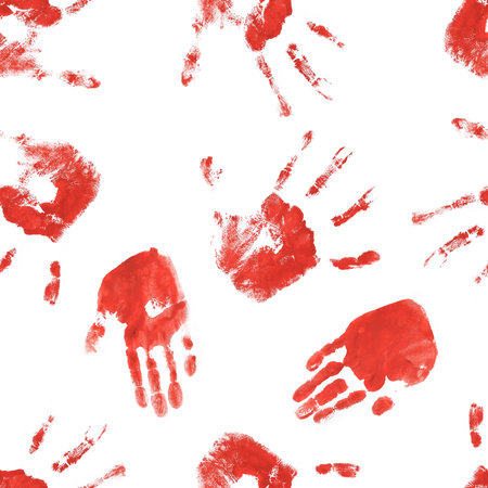 Red Handprints on White Backgroundの写真素材