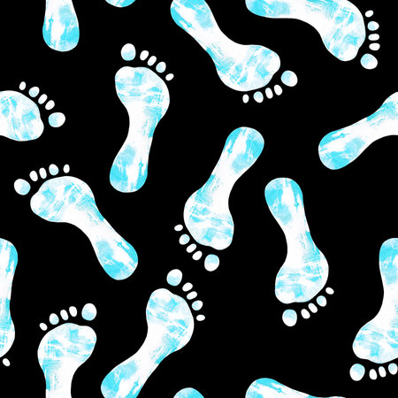 Footprints Pattern on Black Backgroundの写真素材