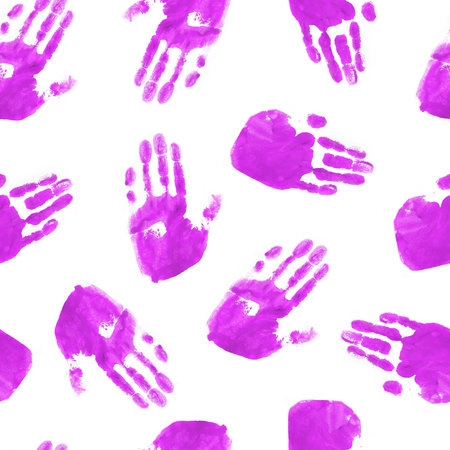 Violet Handprints on White Backgroundの写真素材