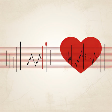 A vibrant illustration of a red heart blended with electrocardiogram lines on a textured vintage grunge background. Ideal for health and wellness themes, symbolizing love and vitality.の素材