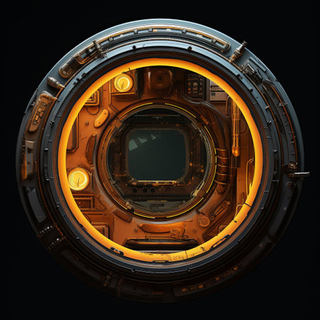 A vibrant cartoon-style illustration of a spacecraft porthole showcasing an alien landscape, perfect for sci-fi themes, game design, or educational purposes, sparking imagination of cosmic journeys.の素材