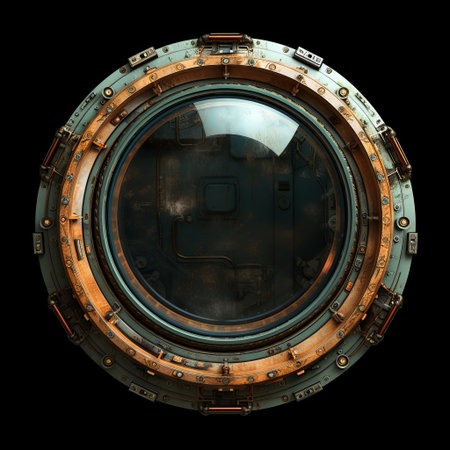 A vibrant cartoon-style illustration of a spacecraft porthole showcasing an alien landscape, perfect for sci-fi themes, game design, or educational purposes, sparking imagination of cosmic journeys.の素材