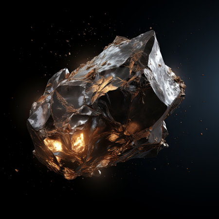 A dramatic scene of an asteroid colliding and shattering in space. The impact releases energy and creates a stunning display of cosmic power, perfect for science fiction themes.の素材