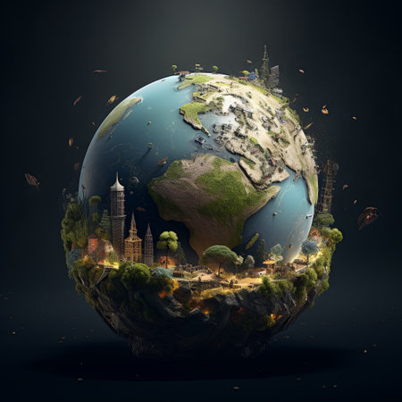 A stunning miniature world inside a glass sphere, showcasing the delicate beauty of our planet and emphasizing the critical need for environmental conservation and sustainable practices.の素材