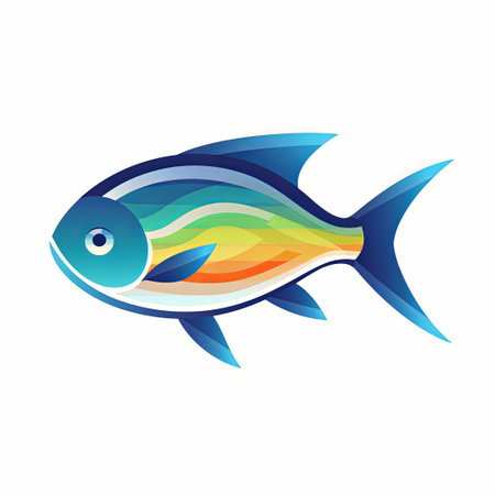 A modern illustration of a colorful fish, featuring a gradient color scheme against a white background. Perfect for educational, branding, or creative projects related to marine life.の素材
