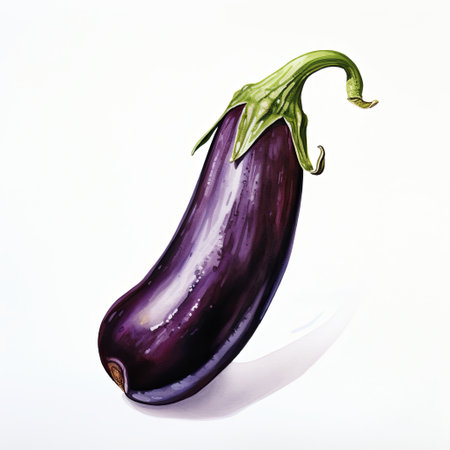 A fresh, ripe eggplant isolated on a clean white background. Ideal for showcasing healthy eating, vegetarian recipes, or culinary ingredients in food blogs and menus.の素材