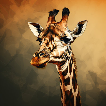 A captivating portrait of a giraffe showcases intricate details and warm colors, ideal for wildlife education, creative design, or advertisements focused on nature and wildlife.の素材