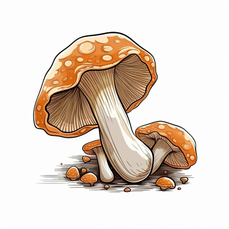 A charming illustration of orange mushrooms, ideal for enhancing nature-themed designs. Perfect for educational materials, children s books, and creative projects like posters and websites.の素材