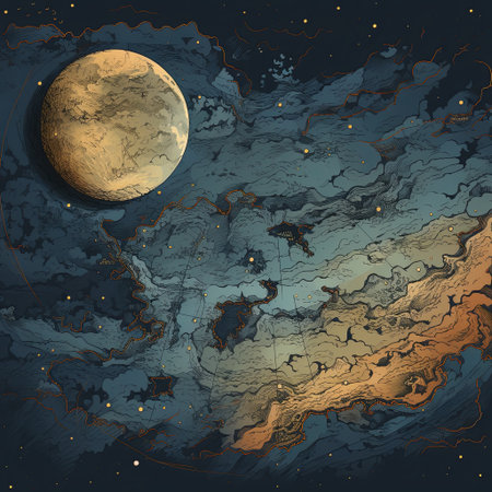 A captivating illustration showcasing a large moon against a dreamy night sky, adorned with twinkling stars and soft clouds, perfect for backgrounds and fantasy-themed projects.の素材