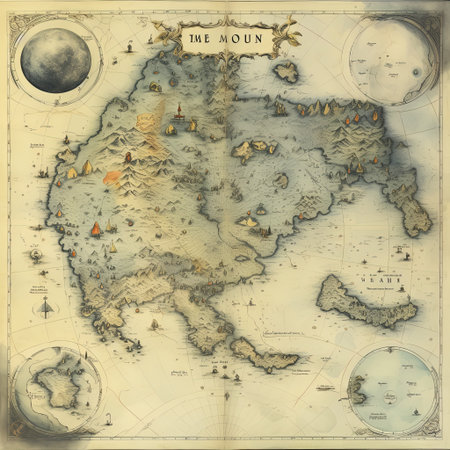 A vintage-style map illustration of a fictional world, ideal for fantasy cartography, game design, historical projects, creative writing, and educational use. High-resolution with intricate details.の素材