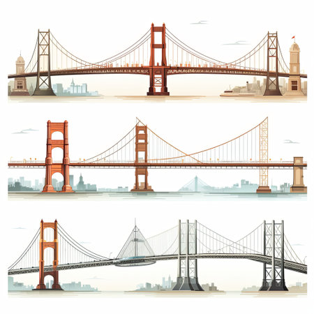 illustration featuring a collage of iconic bridges, highlighting architectural wonders and engineering feats. Ideal for travel, education, and design projects.の素材