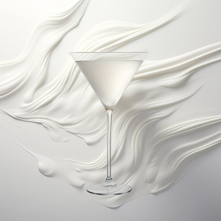 A chic martini cocktail in a clear glass on a textured white background exudes sophistication. Perfect for bar promotions and elegant events, showcasing luxury and refined taste.の素材