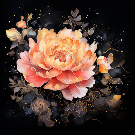 Beautiful watercolor painting of a peony flower showcasing delicate details and soft colors. Ideal for wedding invitations, greeting cards, and elegant design projects.の素材