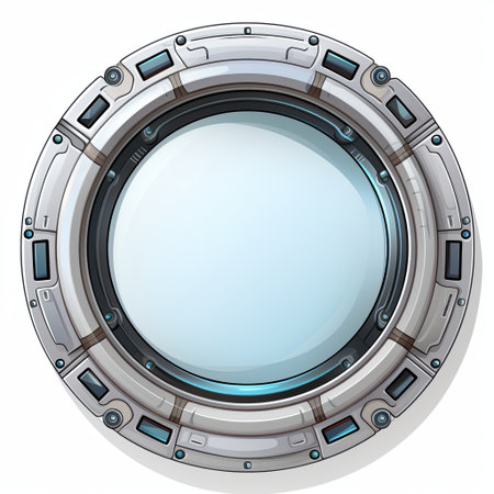Futuristic porthole window illustration, ideal for sci-fi projects and space travel themes. Isolated on a white background, suitable for design integration and educational materials.の素材