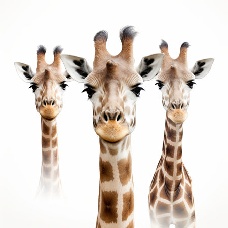 A stunning collection of giraffe portraits set against a white background. These elegant animals highlight the beauty of wildlife, ideal for educational use and artistic endeavors.の素材