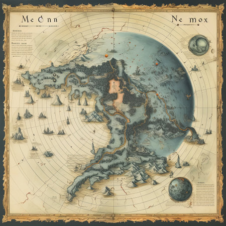 Explore a stunning fantasy world map, designed for adventurers and creatives alike. Ideal for game designers and cartography lovers, it invites you to envision uncharted territories.の素材