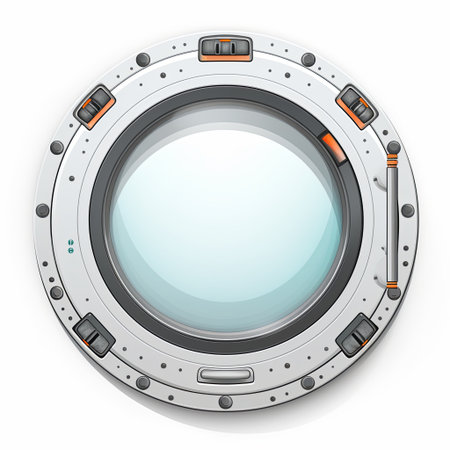 Futuristic porthole window illustration, ideal for sci-fi projects and space travel themes. Isolated on a white background, suitable for design integration and educational materials.の素材