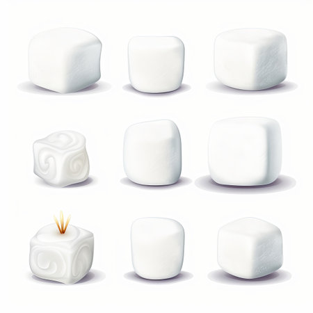 Nine Pink and White Chewing Gum Pieces Isolated on White Background. Sweet Candy Concept.の素材