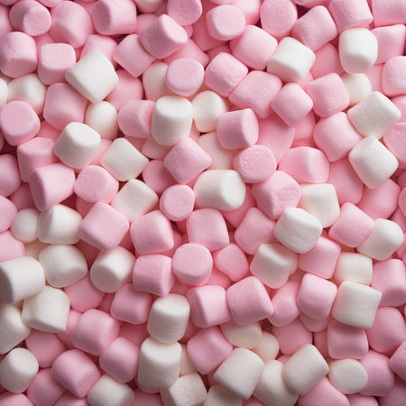 A colorful assortment of pastel marshmallows creates a charming confectionery background. Ideal for food designs, sweet promotions, or whimsical projects, adding a playful touch.の素材