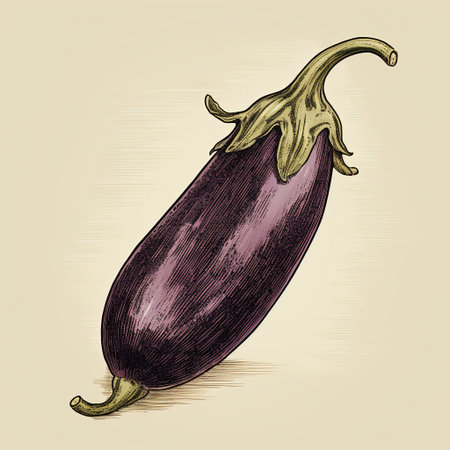 Vintage Style Eggplant Illustration on Beige Background, Perfect for Culinary Projectsの素材