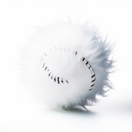 A fluffy white ball with decorative black stitching, isolated on a white background. Perfect for creative projects and whimsical illustrations, adding a playful touch to designs.の素材