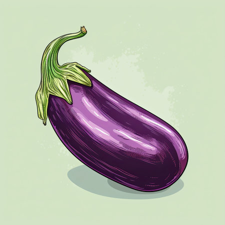 A vibrant illustration of a fresh eggplant, perfect for promoting healthy eating and organic produce. Ideal for culinary designs, food blogs, and educational materials.の素材