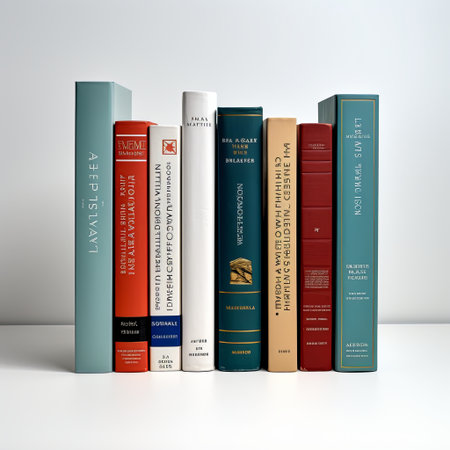 A curated collection of antique books, standing upright on a clean white surface. This literary still life is perfect for academic pursuits, book clubs, or adding a touch of vintage charm to designs.の素材
