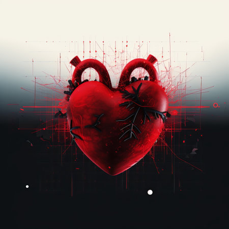 An eye-catching heart illustration with red accents and abstract lines, symbolizing love and emotion. Perfect for Valentine's Day designs, creative projects, and expressing deep feelings.の素材