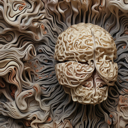 This captivating abstract art piece showcases a brain design surrounded by dynamic patterns. Perfect for educational content, creative projects, and presentations needing a unique visual.の素材