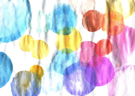 A vibrant abstract background showing overlapping watercolor circles in diverse colors. Ideal for enhancing graphic designs, web projects, and artistic creations with a creative flair.の写真素材