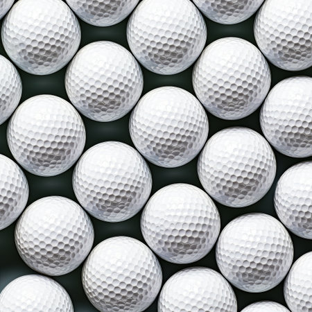 A close-up seamless pattern of golf balls provides a unique backdrop ideal for sports-themed projects, recreational designs, and creative works, offering versatility in use.の素材