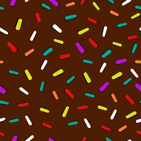 Donuts glaze seamless pattern with sprinkles, chocolate background, texture. Vector illustration.のイラスト素材