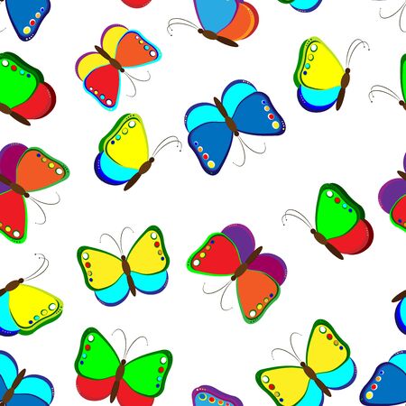 Seamless pattern of butterflies. Colourful childs drawing of butterflies. Vector illustrationのイラスト素材