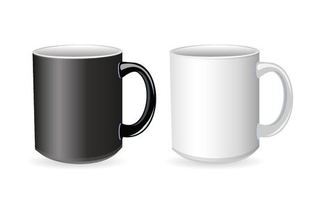 Vector set of black and white mugs. Isolated cups on white background.のイラスト素材