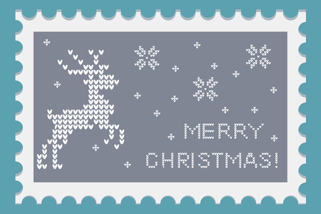 Christmas beautiful post stamped with holiday symbols and elements of decoration. Reindeer. Vector illustrationのイラスト素材