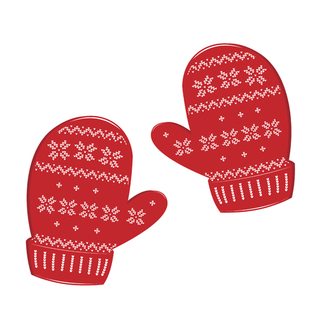 Pair of knitted christmas mittens on white background. Vectorのイラスト素材