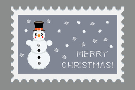 Christmas beautiful post stamped with holiday symbols and elements of decoration. Snowman. Vectorのイラスト素材