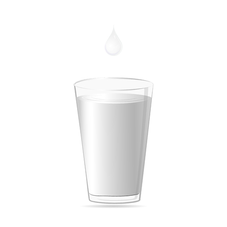 Full glass milk and drop milk isolated on white background. Vector illustration.のイラスト素材