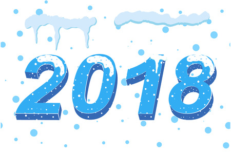 Happy New Year 2018. 3D Christmas numbers on a white background. Snow numbers.Vector illustrationのイラスト素材
