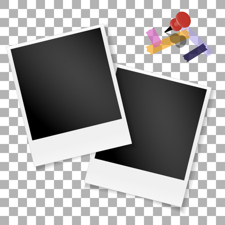 Set frame retro photo on transparent isolated background. Vintage blank old photography. Square picture . Vector.のイラスト素材