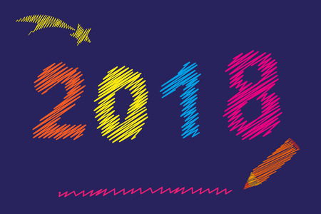 Happy New Year 2018. Christmas multi colored knitted numbers. Embroidery numbers. Vectorのイラスト素材