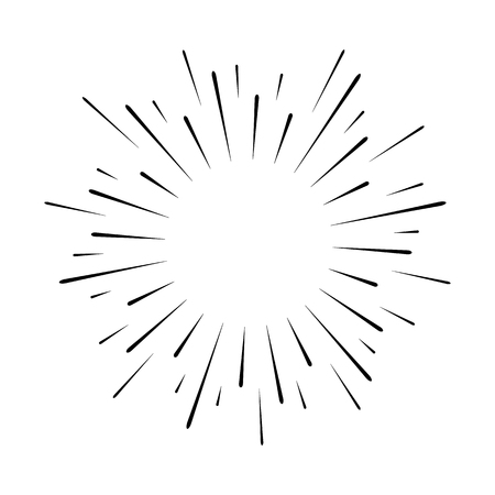 Abstract festive firework shape. Burst light rays. Exploding graphic element. Isolated on white background. Vector illustrationのイラスト素材