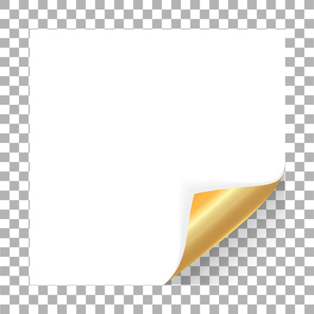 Gold curled corner with reflection and shadow on blank sheet of paper. The rolled angle of the magazine. Vector illustrationのイラスト素材