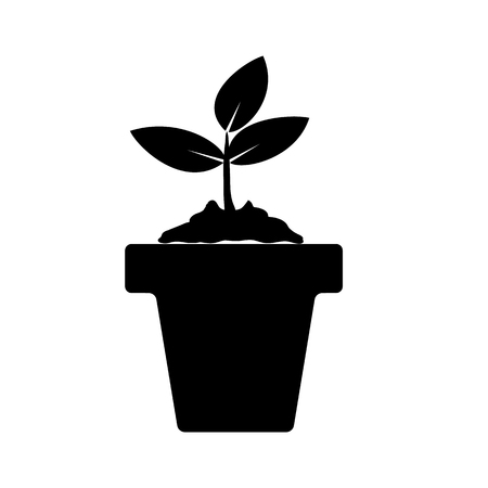 Black flower icon. Plant pot. Gardening plant. Isolated on white background. Vectorのイラスト素材