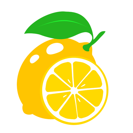 Icon lemon. Fresh lemon fruits and slice. Isolated on white background. Vector illustrationsのイラスト素材