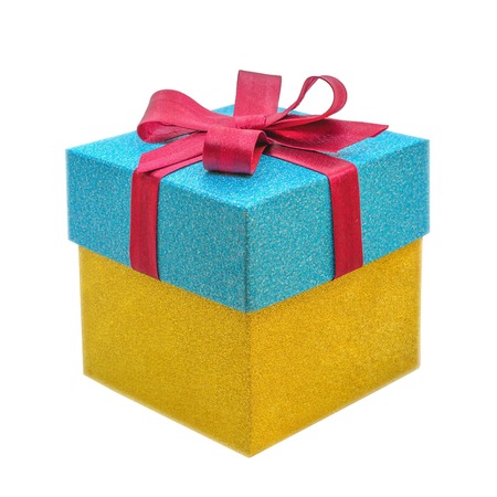 Beautiful gift box with ribbon, isolated on white background.の写真素材