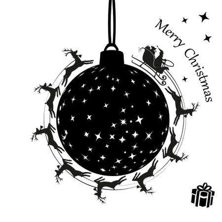 Santa Claus in a sleigh and with reindeer spinning around. Christmas balls. Vectorのイラスト素材